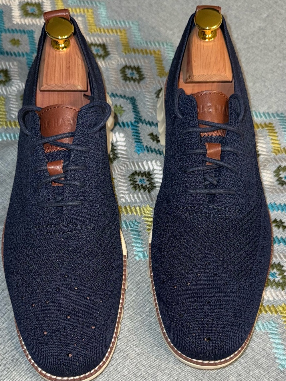 Cole Haan Navy Knit Oxfords with Brown Leather Accents